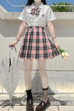 Y2K Grunge Plaid Skirt - Black Pink Preppy Style, 90s Retro Fashion, Summer Y2K Outfits