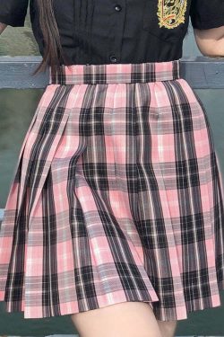 Y2K Grunge Plaid Skirt - Black Pink Preppy Style, 90s Retro Fashion, Summer Y2K Outfits