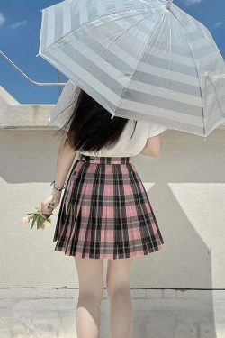 Y2K Grunge Plaid Skirt - Black Pink Preppy Style, 90s Retro Fashion, Summer Y2K Outfits