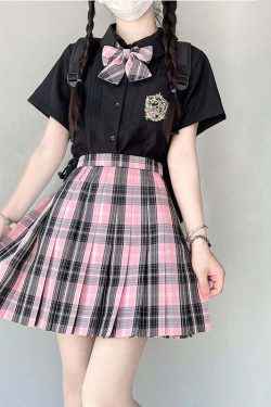 Y2K Grunge Plaid Skirt - Black Pink Preppy Style, 90s Retro Fashion, Summer Y2K Outfits