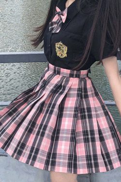 Y2K Grunge Plaid Skirt - Black Pink Preppy Style, 90s Retro Fashion, Summer Y2K Outfits