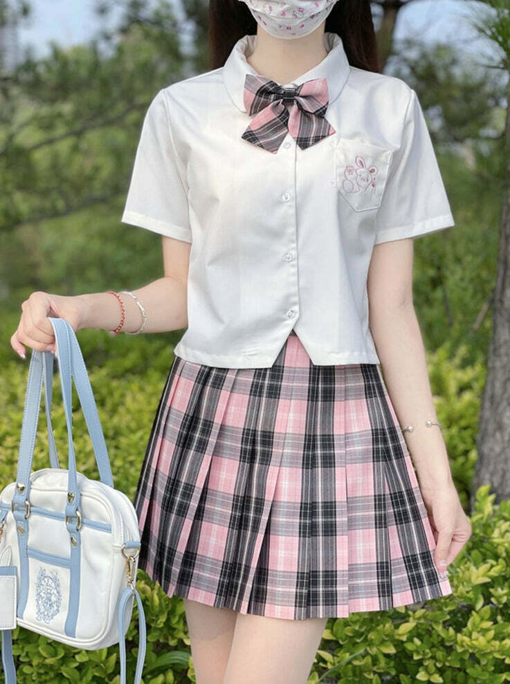 Y2K Grunge Plaid Skirt - Black Pink Preppy Style, 90s Retro Fashion, Summer Y2K Outfits