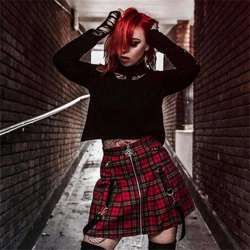 Y2K Grunge Plaid Skirt - Retro 90s Summer Outfit, Egirl Punk Rock, Pastel Goth Fashion