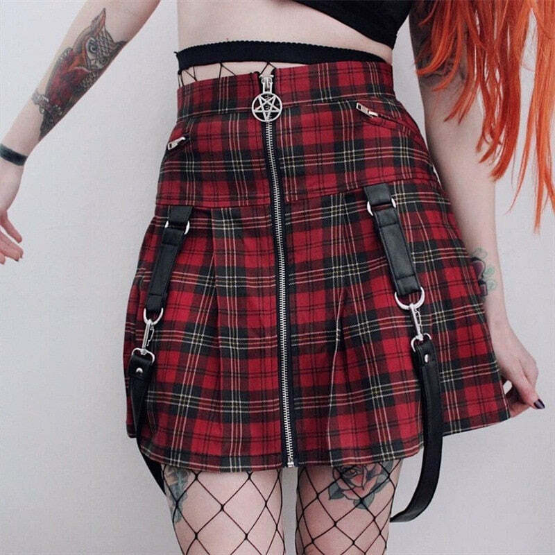 Y2K Grunge Plaid Skirt - Retro 90s Summer Outfit, Egirl Punk Rock, Pastel Goth Fashion