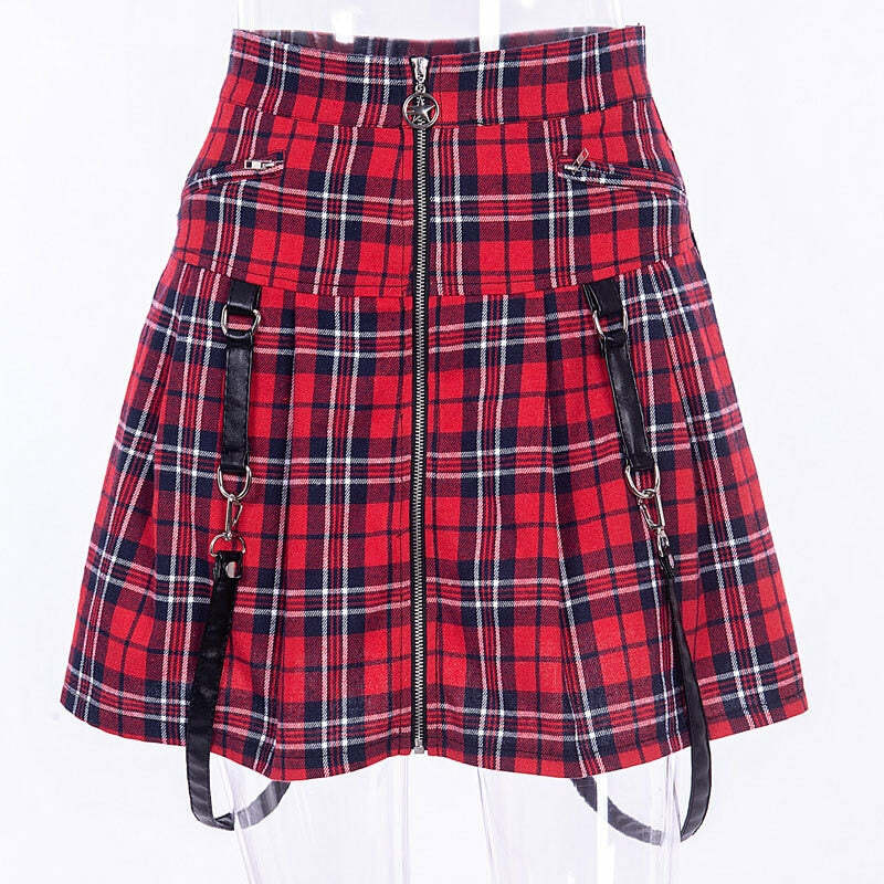 Y2K Grunge Plaid Skirt - Retro 90s Summer Outfit, Egirl Punk Rock, Pastel Goth Fashion
