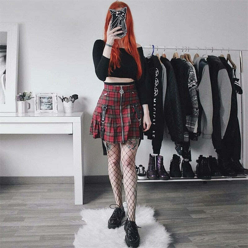 Y2K Grunge Plaid Skirt - Retro 90s Summer Outfit, Egirl Punk Rock, Pastel Goth Fashion