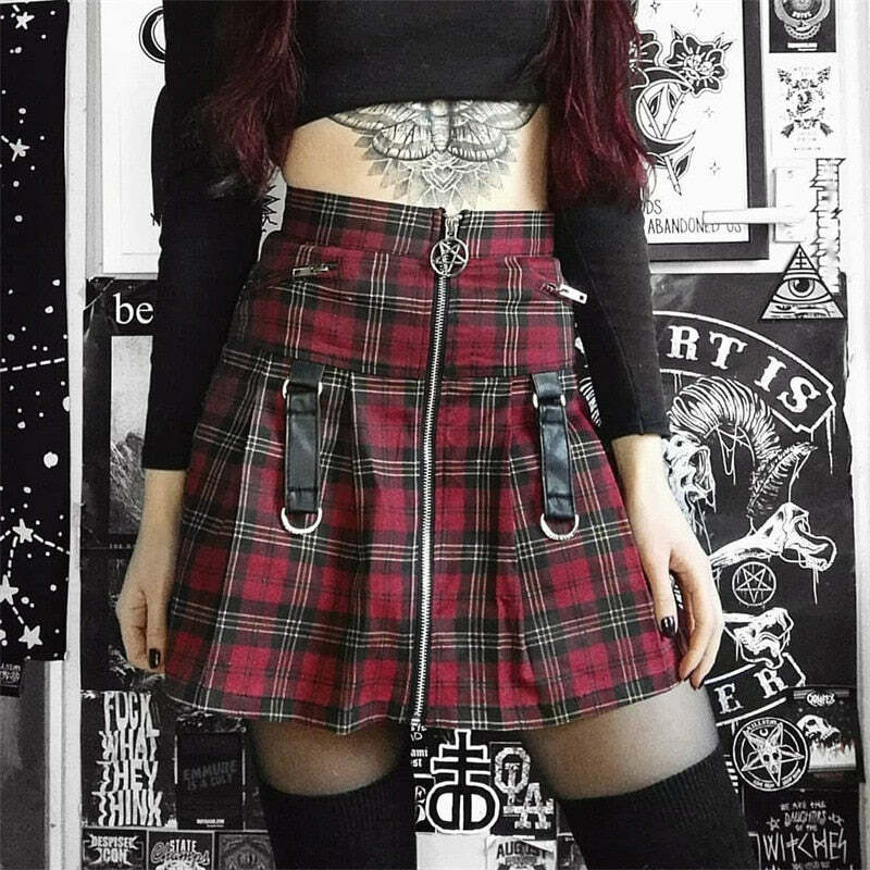 Y2K Grunge Plaid Skirt - Retro 90s Summer Outfit, Egirl Punk Rock, Pastel Goth Fashion