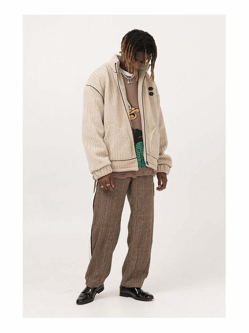 Y2K Grunge Plaid Trousers - Retro 90s Summer Outfit, Gothic Y2K Fashion, Pastel Goth Style