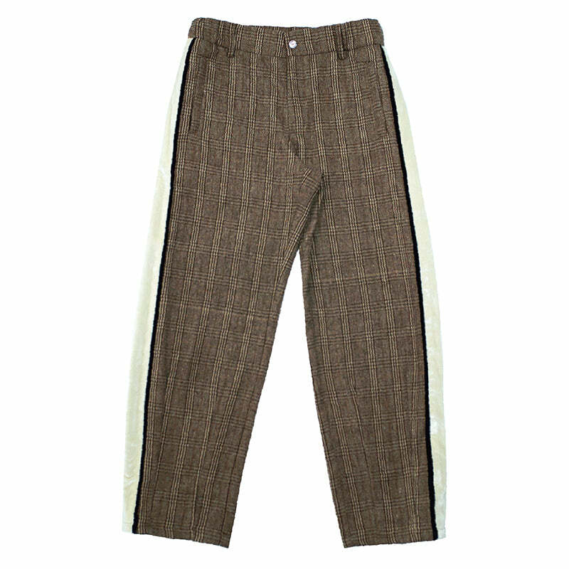 Y2K Grunge Plaid Trousers - Retro 90s Summer Outfit, Gothic Y2K Fashion, Pastel Goth Style