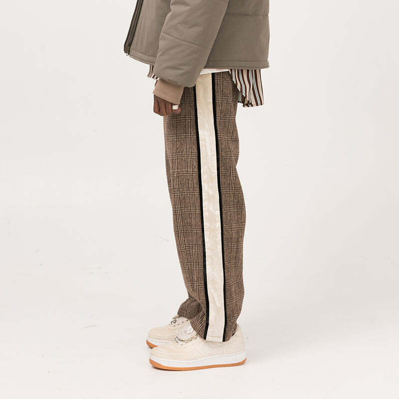 Y2K Grunge Plaid Trousers - Retro 90s Summer Outfit, Gothic Y2K Fashion, Pastel Goth Style