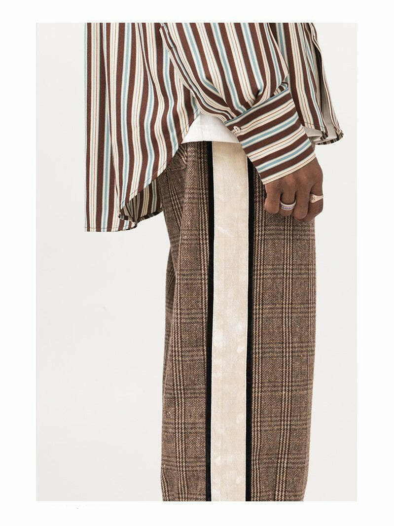 Y2K Grunge Plaid Trousers - Retro 90s Summer Outfit, Gothic Y2K Fashion, Pastel Goth Style