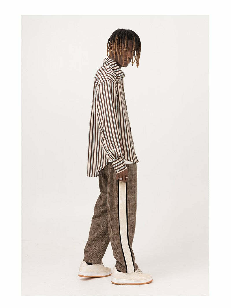 Y2K Grunge Plaid Trousers - Retro 90s Summer Outfit, Gothic Y2K Fashion, Pastel Goth Style