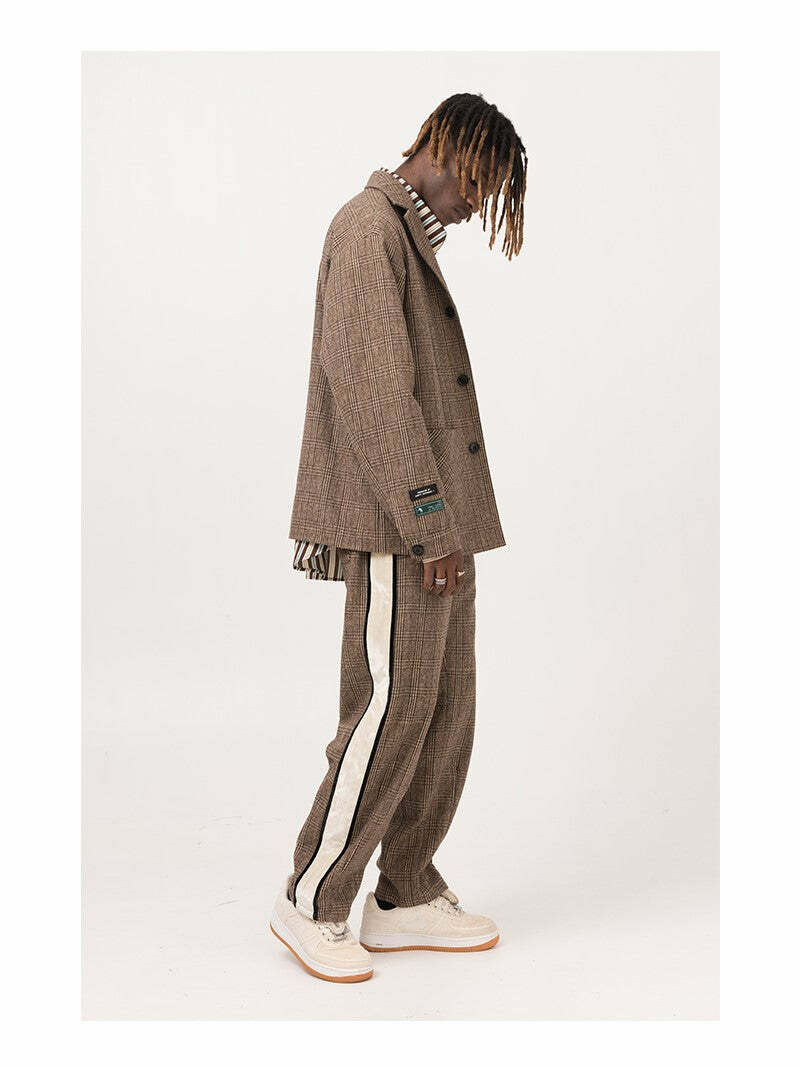Y2K Grunge Plaid Trousers - Retro 90s Summer Outfit, Gothic Y2K Fashion, Pastel Goth Style