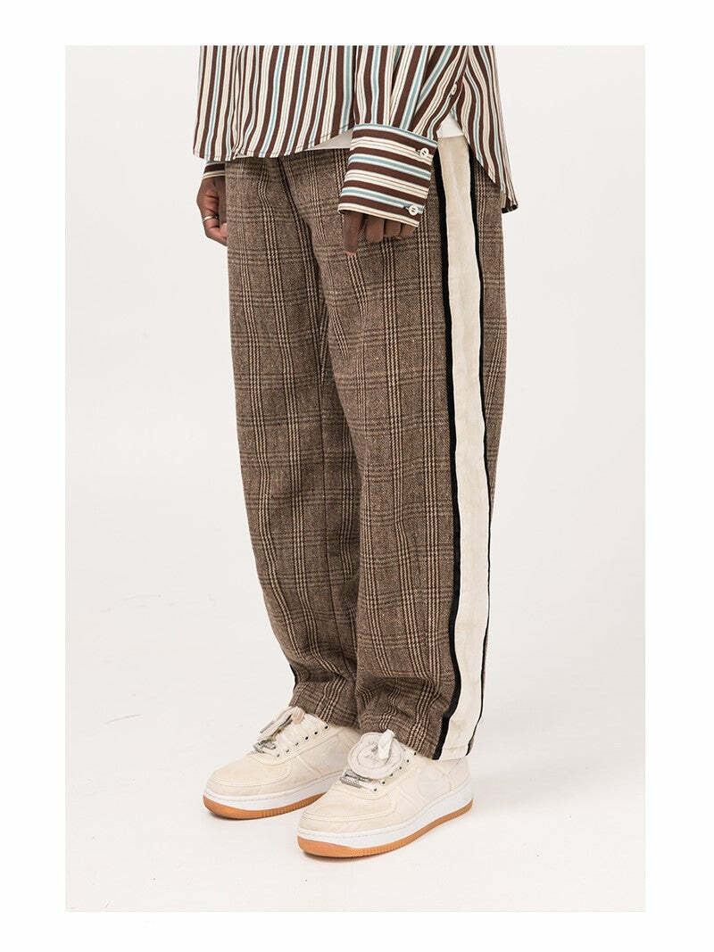 Y2K Grunge Plaid Trousers - Retro 90s Summer Outfit, Gothic Y2K Fashion, Pastel Goth Style