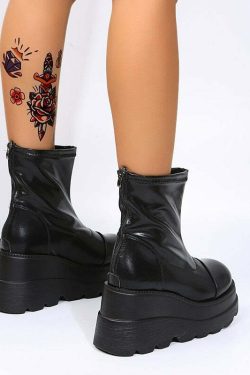 Y2K Grunge Platform Ankle Boots Black - Retro 90s Fashion, Gothic Y2K, Summer Y2K Outfits