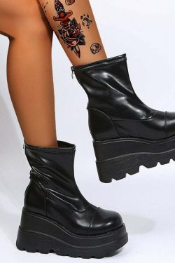 Y2K Grunge Platform Ankle Boots Black - Retro 90s Fashion, Gothic Y2K, Summer Y2K Outfits
