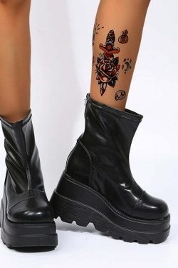 Y2K Grunge Platform Ankle Boots Black - Retro 90s Fashion, Gothic Y2K, Summer Y2K Outfits