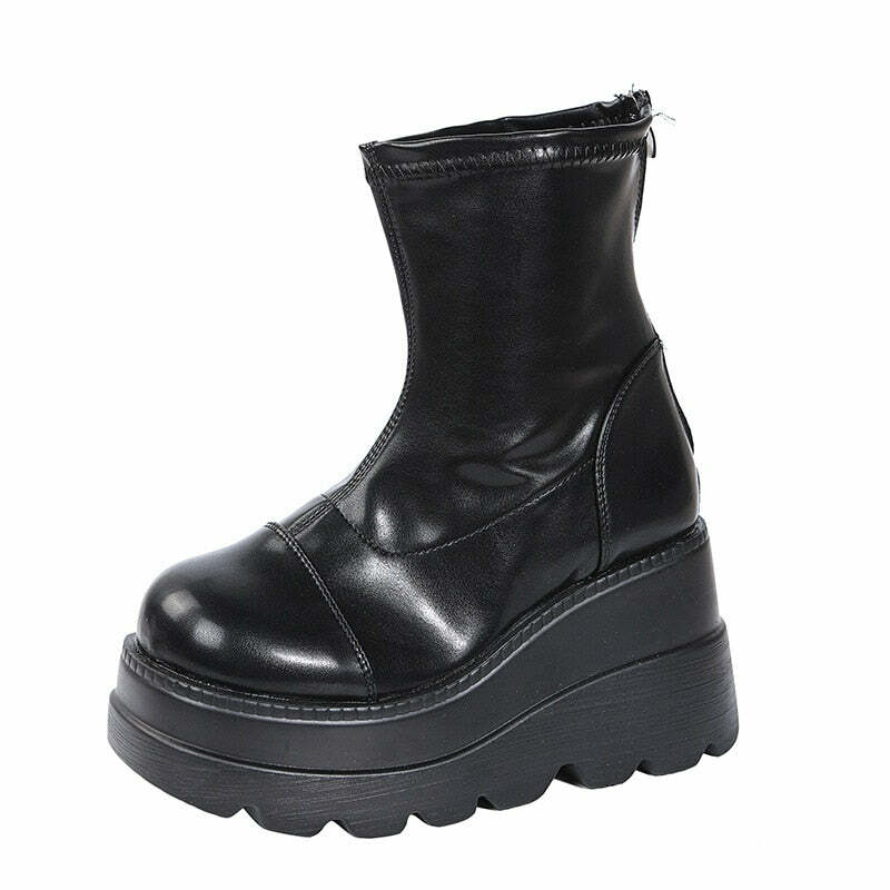 Y2K Grunge Platform Ankle Boots Black - Retro 90s Fashion, Gothic Y2K, Summer Y2K Outfits