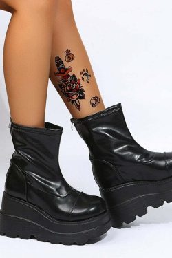 Y2K Grunge Platform Ankle Boots Black - Retro 90s Fashion, Gothic Y2K, Summer Y2K Outfits