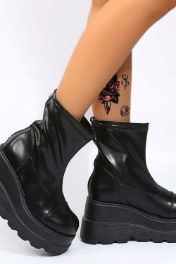 Y2K Grunge Platform Ankle Boots Black - Retro 90s Fashion, Gothic Y2K, Summer Y2K Outfits