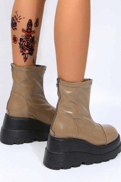 Y2K Grunge Platform Ankle Boots Light Brown - Retro 90s Fashion, Summer & Party Outfits