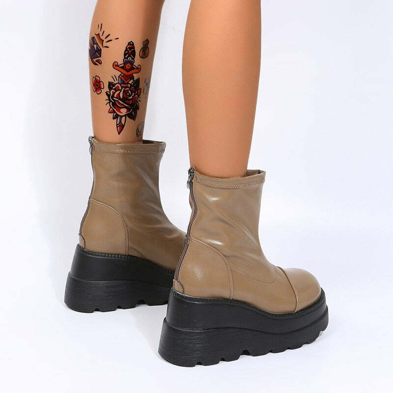 Y2K Grunge Platform Ankle Boots Light Brown - Retro 90s Fashion, Summer & Party Outfits