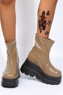 Y2K Grunge Platform Ankle Boots Light Brown - Retro 90s Fashion, Summer & Party Outfits