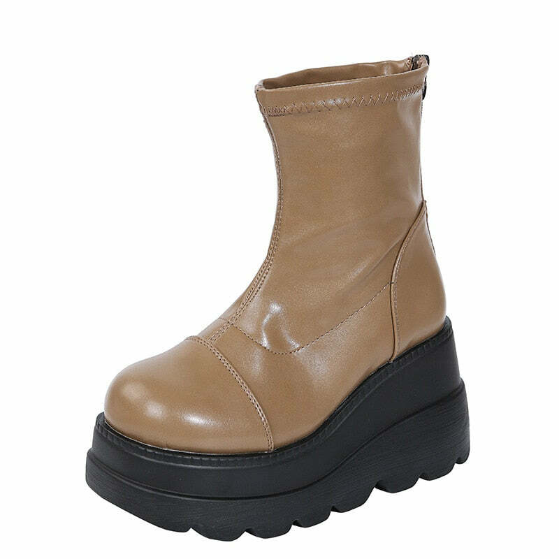 Y2K Grunge Platform Ankle Boots Light Brown - Retro 90s Fashion, Summer & Party Outfits