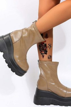 Y2K Grunge Platform Ankle Boots Light Brown - Retro 90s Fashion, Summer & Party Outfits