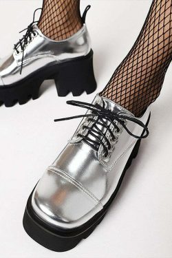 Y2K Grunge Platform Shoes Silver - Retro 90s Aesthetic, Summer Party, Hip Hop Fashion
