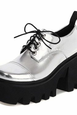 Y2K Grunge Platform Shoes Silver - Retro 90s Aesthetic, Summer Party, Hip Hop Fashion