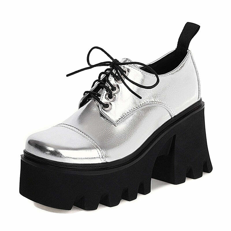 Y2K Grunge Platform Shoes Silver - Retro 90s Aesthetic, Summer Party, Hip Hop Fashion