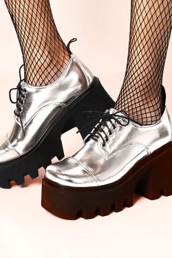 Y2K Grunge Platform Shoes Silver - Retro 90s Aesthetic, Summer Party, Hip Hop Fashion