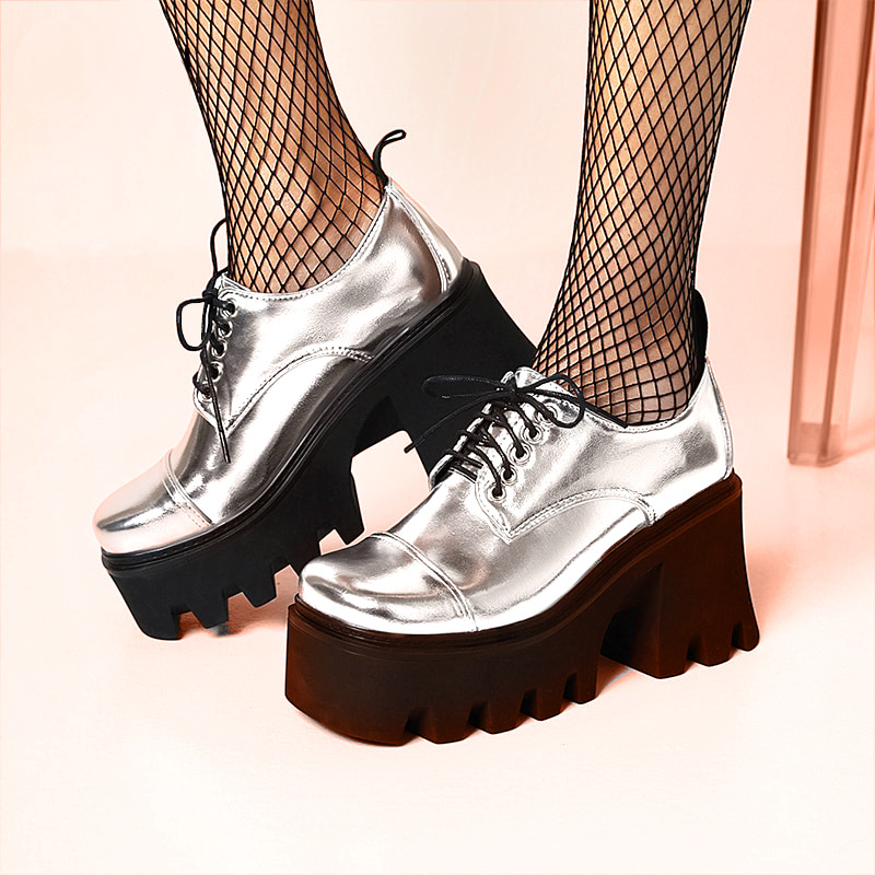 Y2K Grunge Platform Shoes Silver - Retro 90s Aesthetic, Summer Party, Hip Hop Fashion