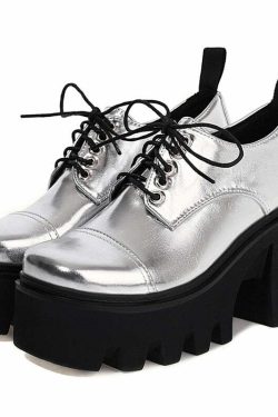 Y2K Grunge Platform Shoes Silver - Retro 90s Aesthetic, Summer Party, Hip Hop Fashion