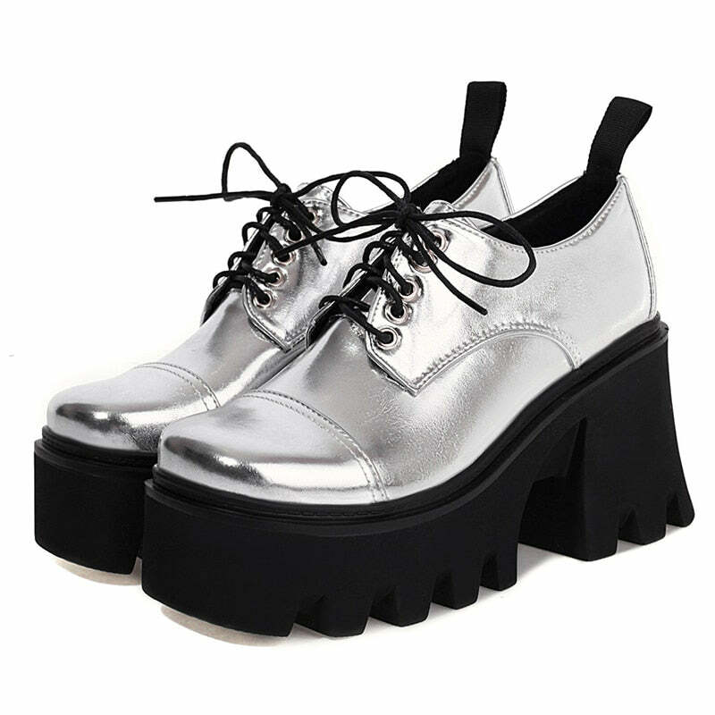 Y2K Grunge Platform Shoes Silver - Retro 90s Aesthetic, Summer Party, Hip Hop Fashion