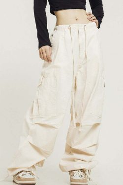 Y2K Grunge Pleated Baggy Cargo Pants - Retro 90s Summer Outfit, Y2K Fashion Essentials