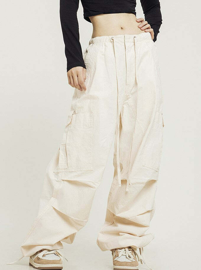 Y2K Grunge Pleated Baggy Cargo Pants - Retro 90s Summer Outfit, Y2K Fashion Essentials