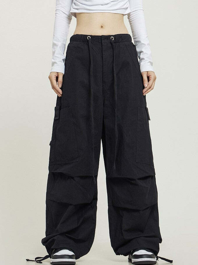 Y2K Grunge Pleated Baggy Cargo Pants - Retro 90s Summer Outfit, Y2K Fashion Essentials