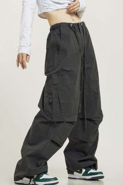 Y2K Grunge Pleated Baggy Cargo Pants - Retro 90s Summer Outfit, Y2K Fashion Essentials