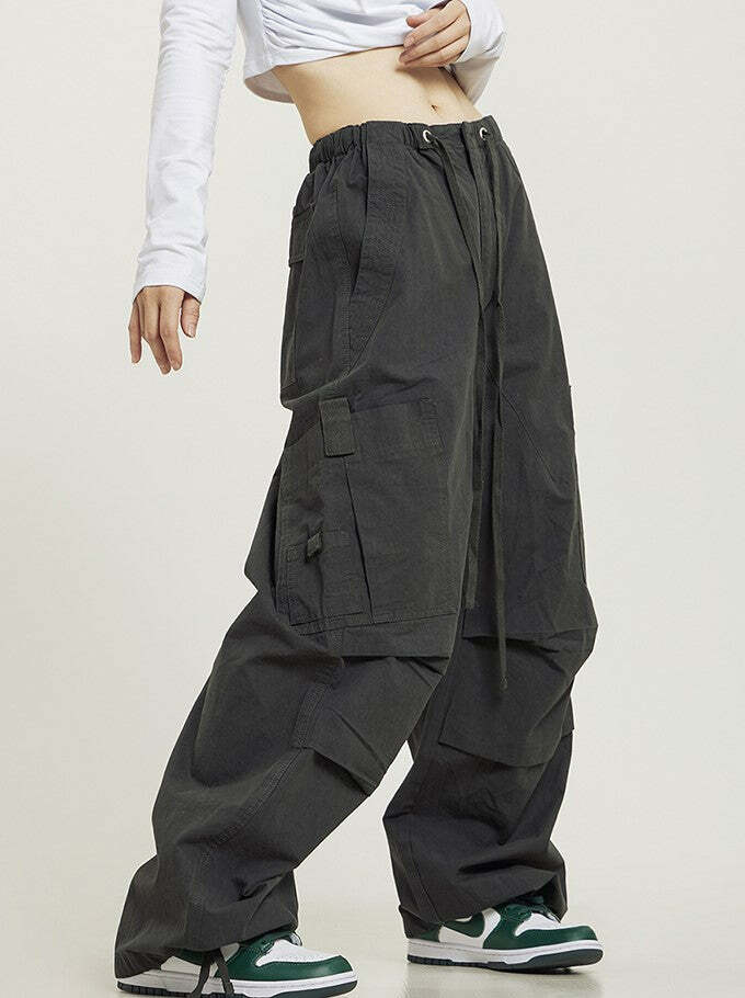 Y2K Grunge Pleated Baggy Cargo Pants - Retro 90s Summer Outfit, Y2K Fashion Essentials