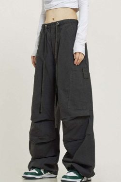 Y2K Grunge Pleated Baggy Cargo Pants - Retro 90s Summer Outfit, Y2K Fashion Essentials