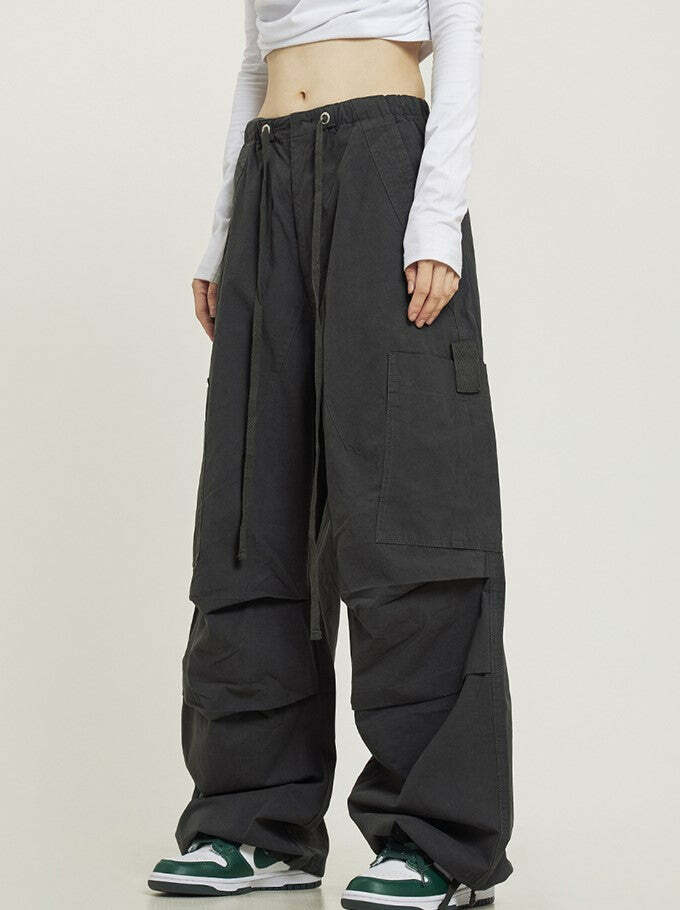 Y2K Grunge Pleated Baggy Cargo Pants - Retro 90s Summer Outfit, Y2K Fashion Essentials