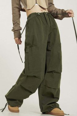 Y2K Grunge Pleated Baggy Cargo Pants - Retro 90s Summer Outfit, Y2K Fashion Essentials