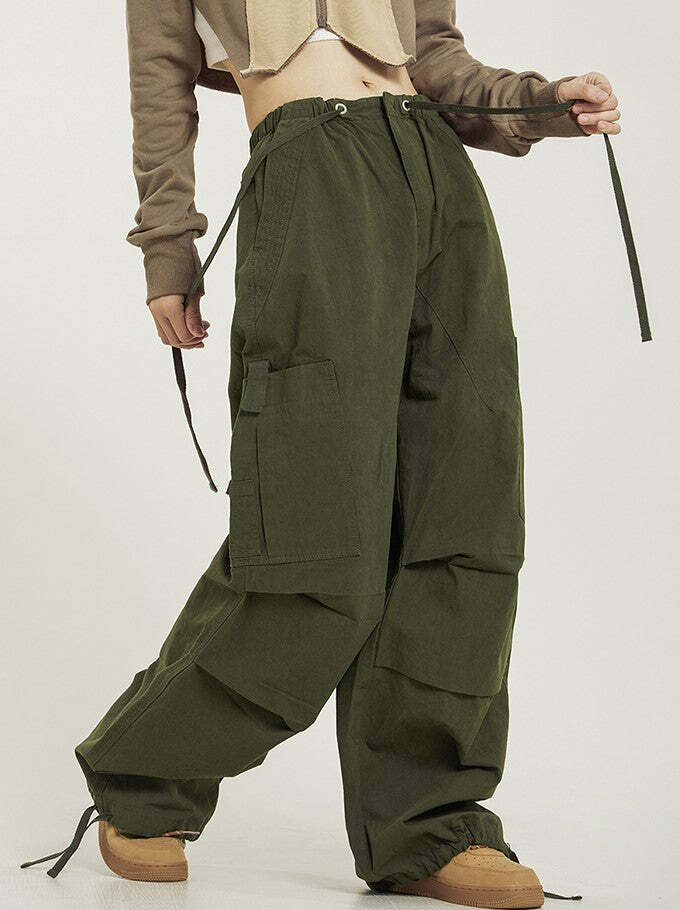 Y2K Grunge Pleated Baggy Cargo Pants - Retro 90s Summer Outfit, Y2K Fashion Essentials