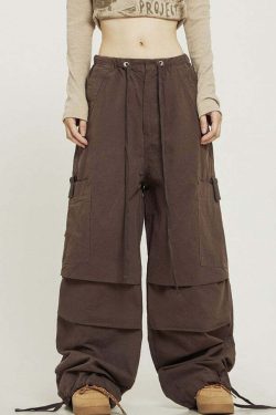 Y2K Grunge Pleated Baggy Cargo Pants - Retro 90s Summer Outfit, Y2K Fashion Essentials