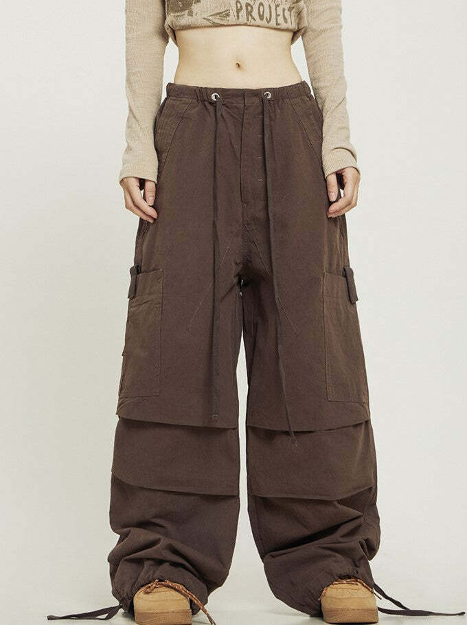 Y2K Grunge Pleated Baggy Cargo Pants - Retro 90s Summer Outfit, Y2K Fashion Essentials