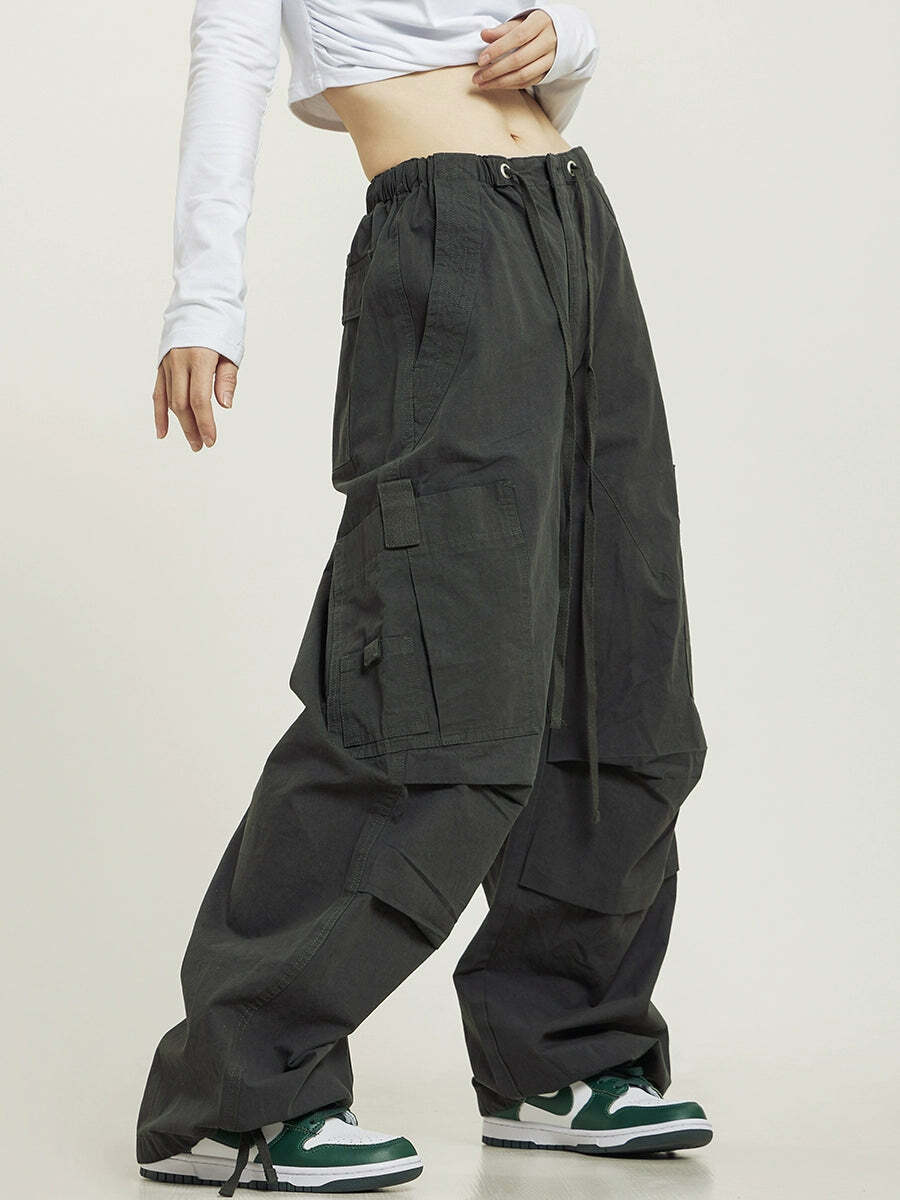 Y2K Grunge Pleated Baggy Cargo Pants - Retro 90s Summer Outfit, Y2K Fashion Essentials