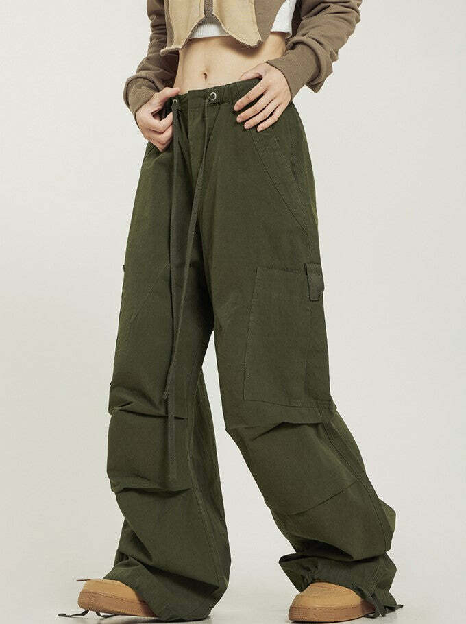 Y2K Grunge Pleated Baggy Cargo Pants - Retro 90s Summer Outfit, Y2K Fashion Essentials