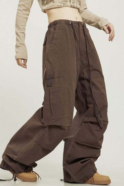 Y2K Grunge Pleated Baggy Cargo Pants - Retro 90s Summer Outfit, Y2K Fashion Essentials